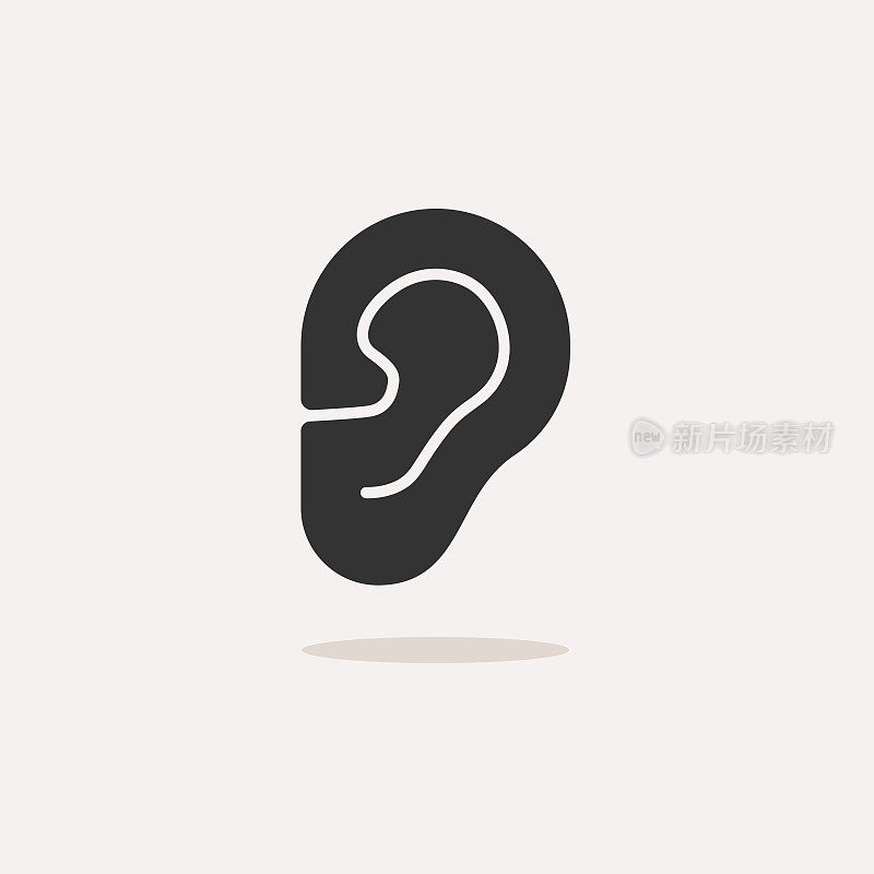 Body senses heard. Ear icon with shadow on beige background